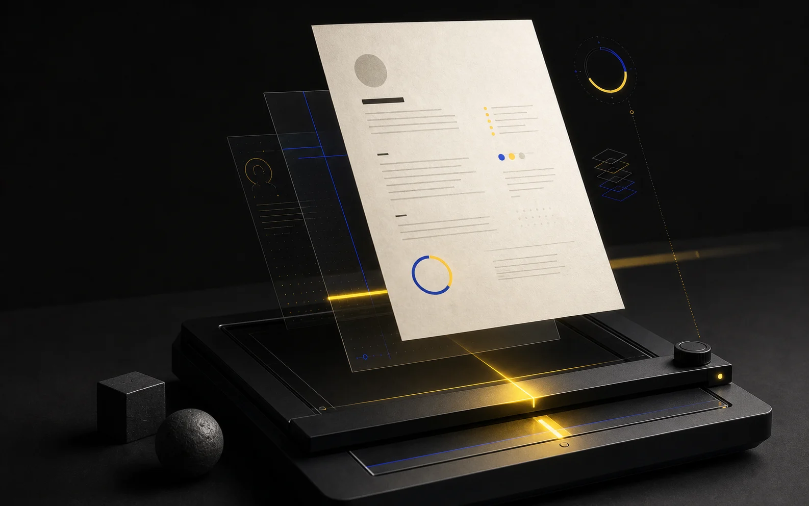 Documento de currículo sendo escaneado por inteligência artificial